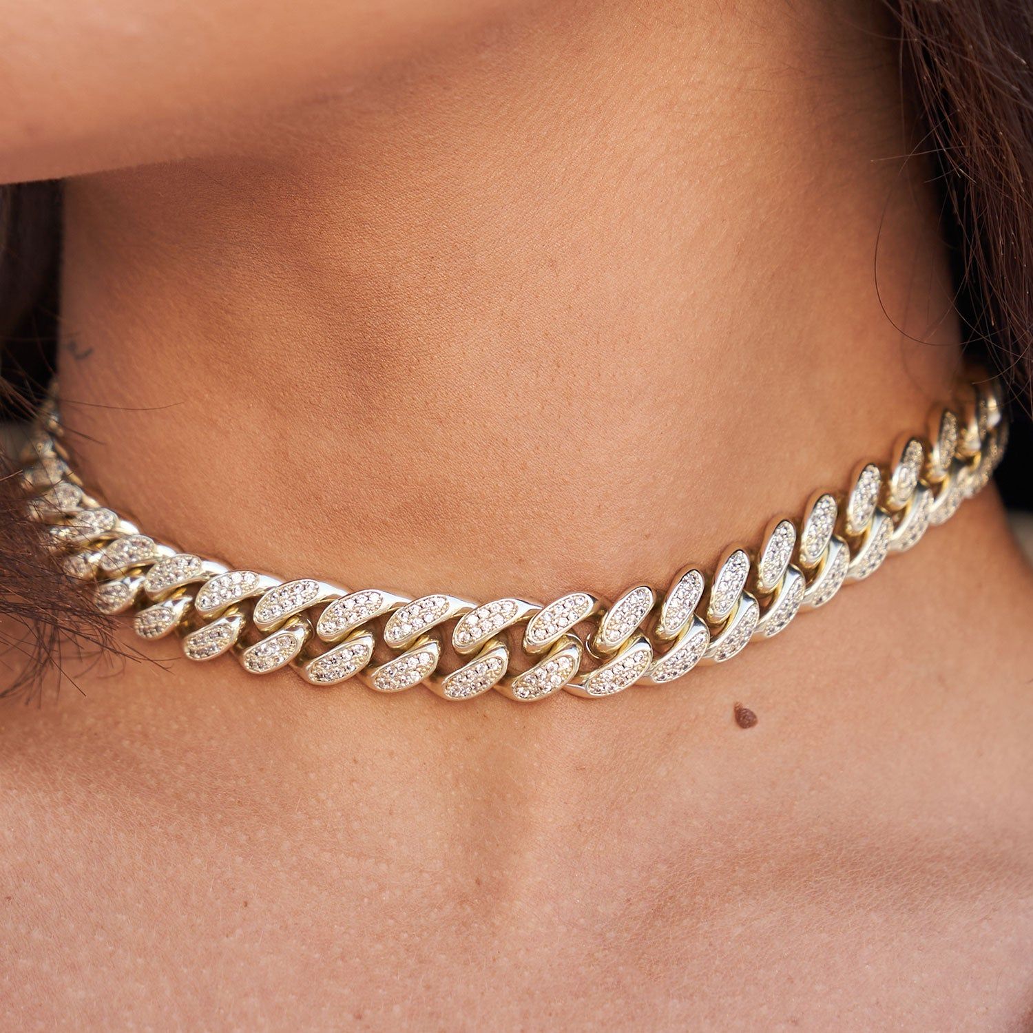 Diamond Cuban Link Chain Womens Diamond Choker ICED Cuban