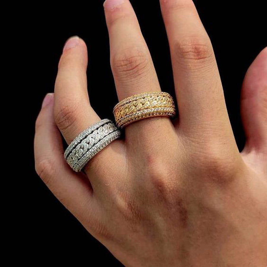 Studded Spinner Cuban Ring