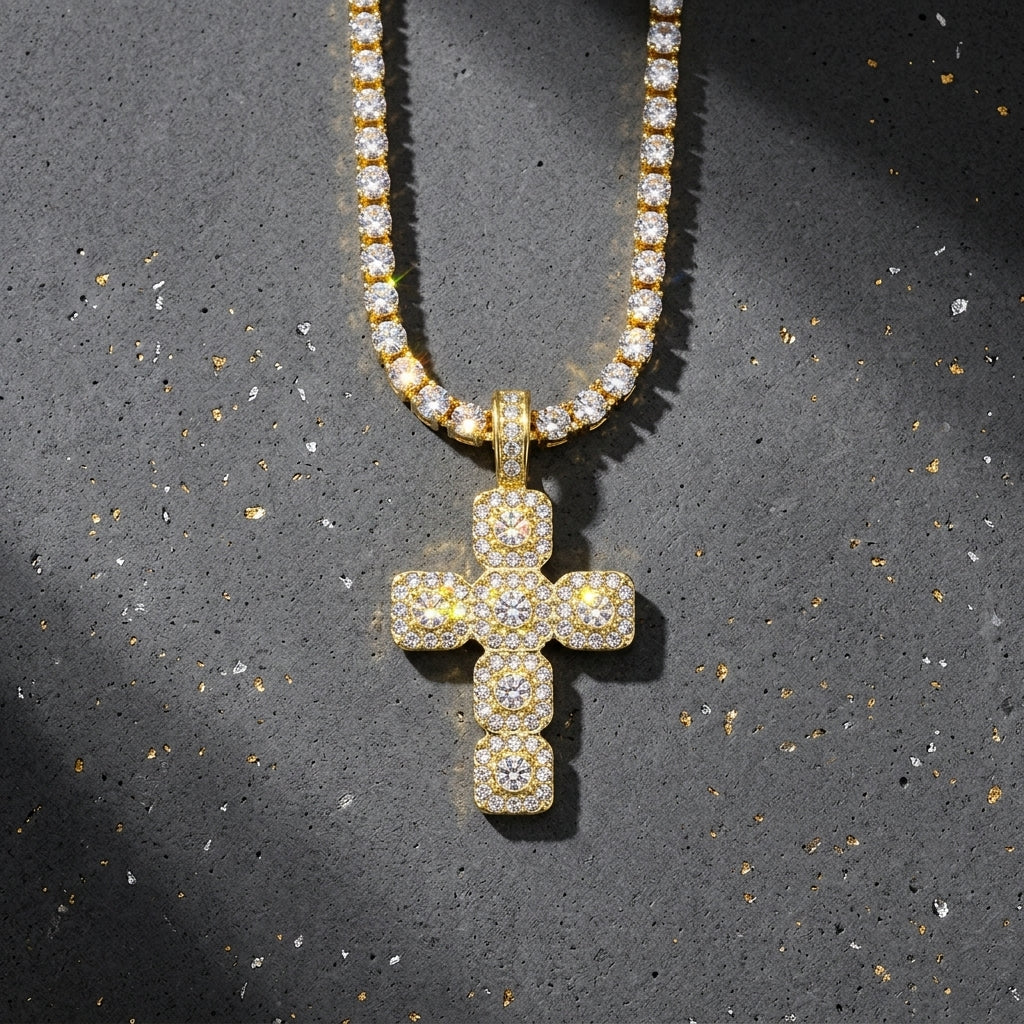 ICED Clustered Cross Pendant