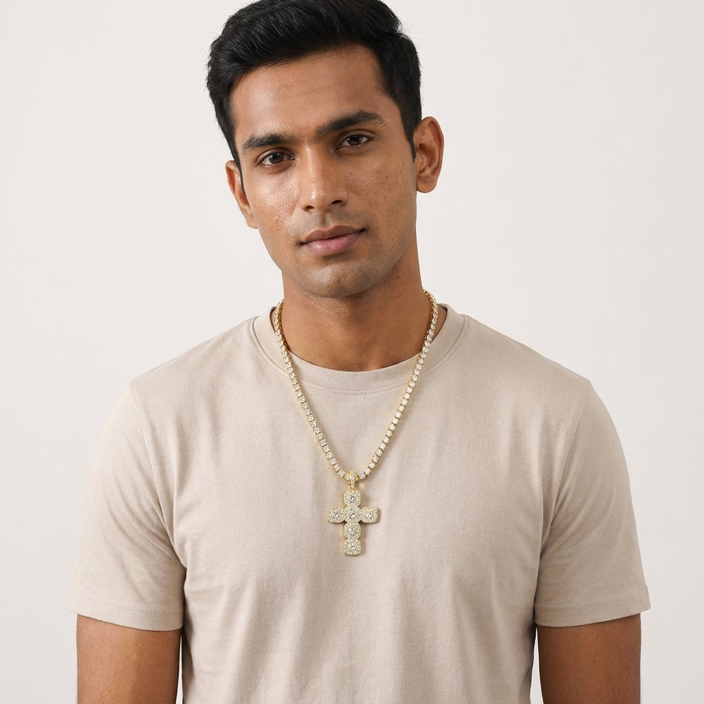 ICED Clustered Cross Pendant